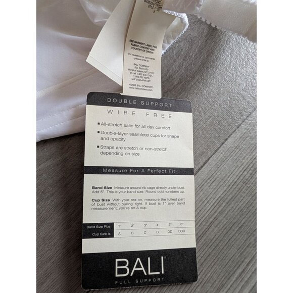 Bali Double Support Wire-Free Bra 42C White Satin Full Coverage Stretch Straps - Picture 6 of 6